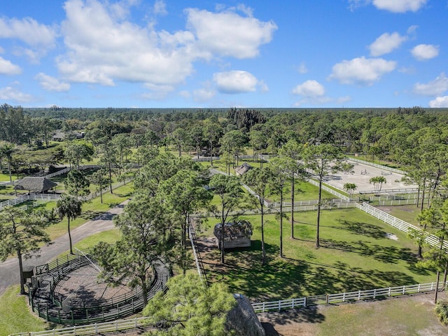 aerial view featuring a rural view and a view of trees