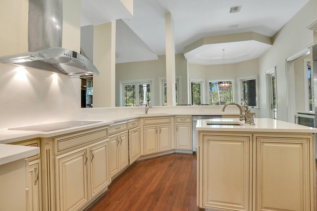 kitchen featuring black electric cooktop, visible vents, a sink, and extractor fan