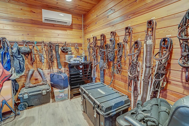 storage area with a wall mounted AC