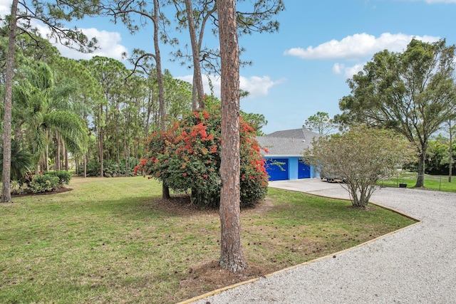 exterior space with a front lawn and gravel driveway