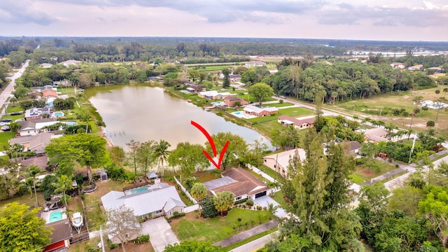 aerial view featuring a water view