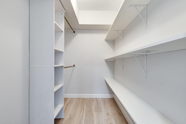 spacious closet featuring light wood-style flooring