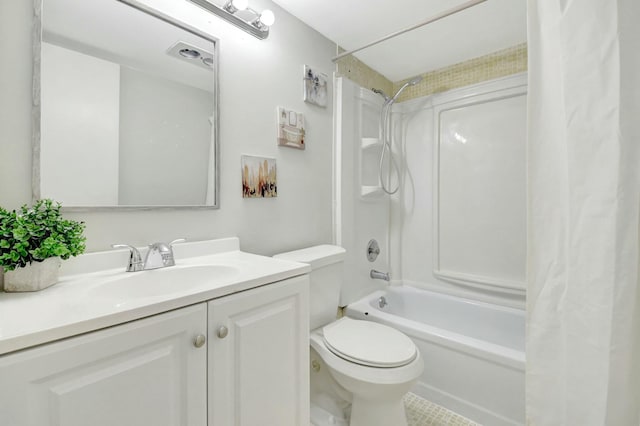 full bathroom featuring vanity, toilet, and shower / bath combo with shower curtain