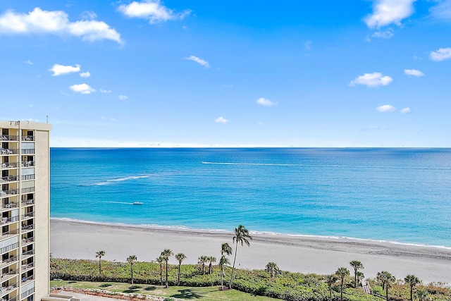 view of water feature with a beach view