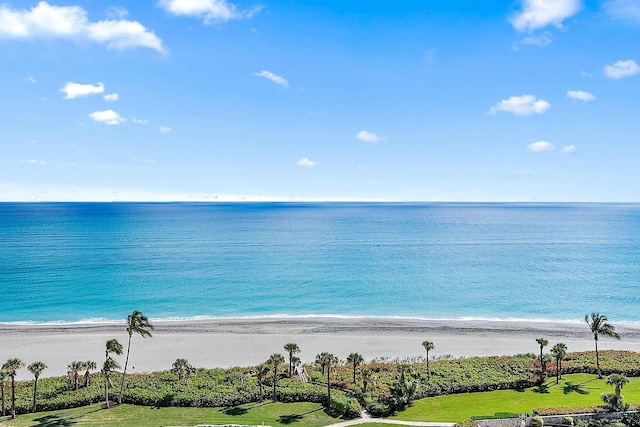 view of water feature with a beach view