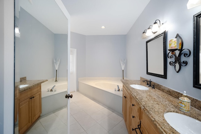 full bathroom featuring double vanity, a sink, and a bath