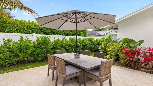 view of patio featuring outdoor dining space and a fenced backyard