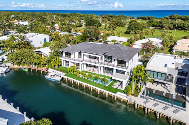 aerial view with a water view