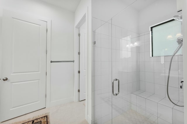 bathroom with a shower stall