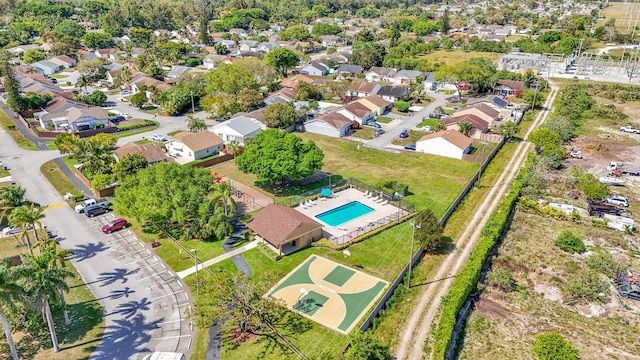 birds eye view of property with a residential view