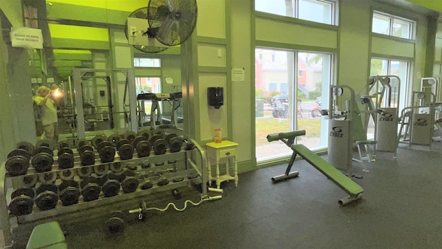 gym with a high ceiling