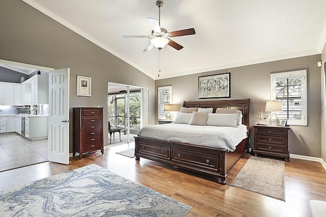 2045 NW 127th Ter, Coral Springs, FL 33071 - bedroom featuring crown molding, light wood finished floors, baseboards, ceiling fan, and access to exterior