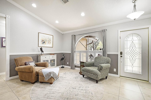 2045 NW 127th Ter, Coral Springs, FL 33071 - living area featuring visible vents, crown molding, and light tile patterned floors