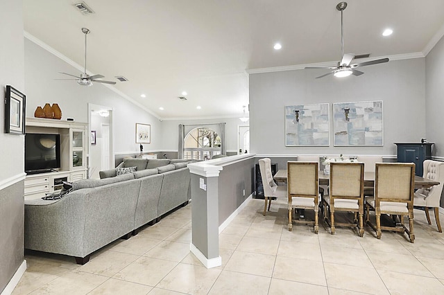 2045 NW 127th Ter, Coral Springs, FL 33071 - living room featuring a ceiling fan, crown molding, and visible vents