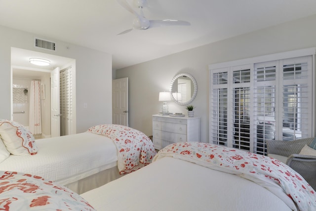 bedroom with visible vents and ceiling fan