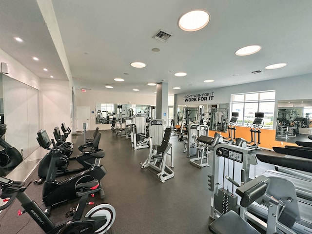 exercise room with recessed lighting and visible vents