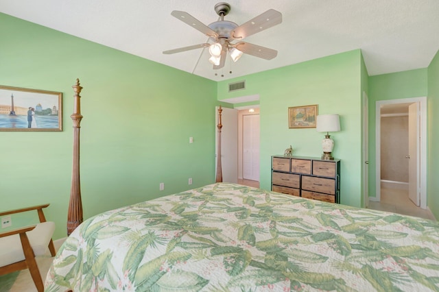 bedroom with visible vents and a ceiling fan