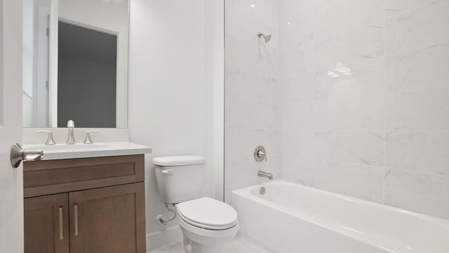 full bathroom featuring toilet, shower / bath combination, and vanity