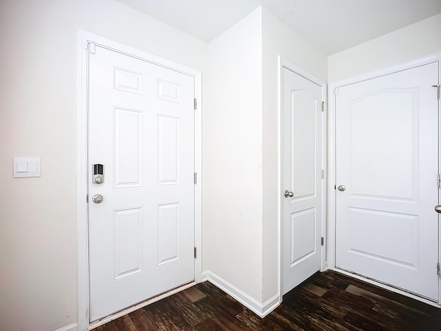 interior space featuring baseboards and dark wood finished floors