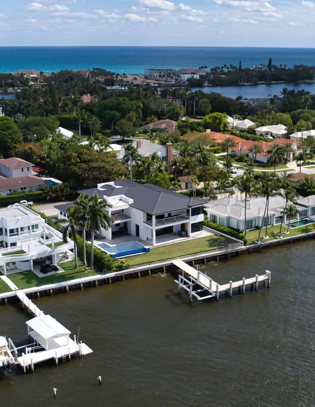 aerial view with a water view