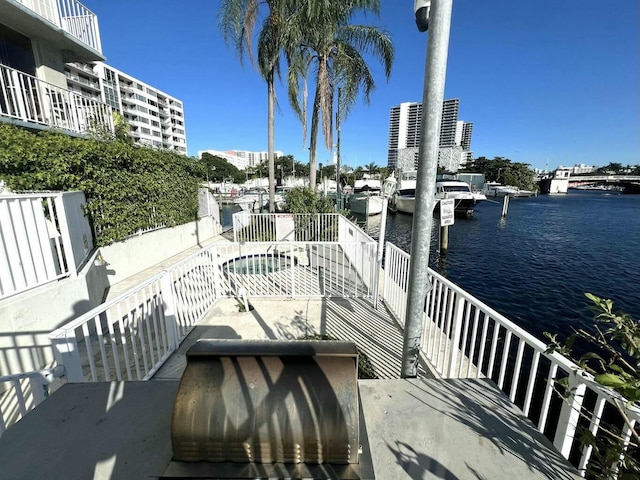 dock area with a water view