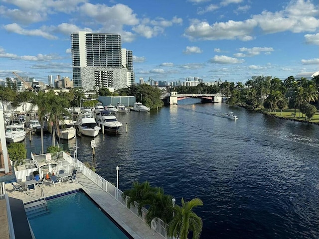 property view of water with a city view