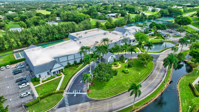 aerial overview of property's location featuring a large body of water