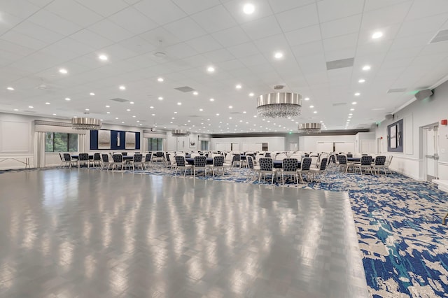 gym with recessed lighting