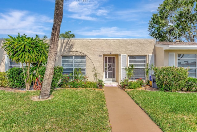 view of front of home with a front lawn and stucco siding