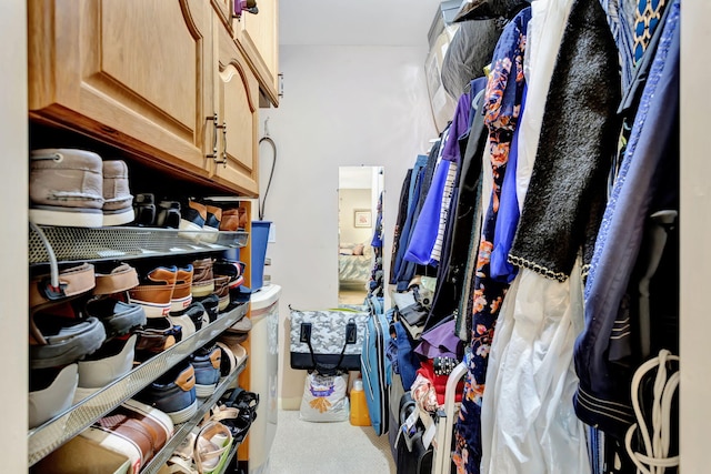 walk in closet with carpet floors