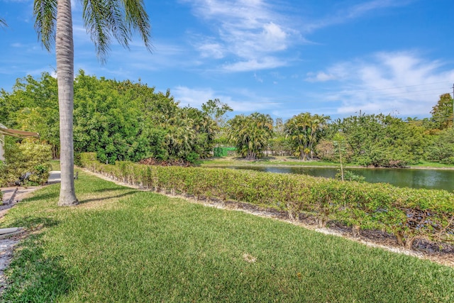 view of yard featuring a water view