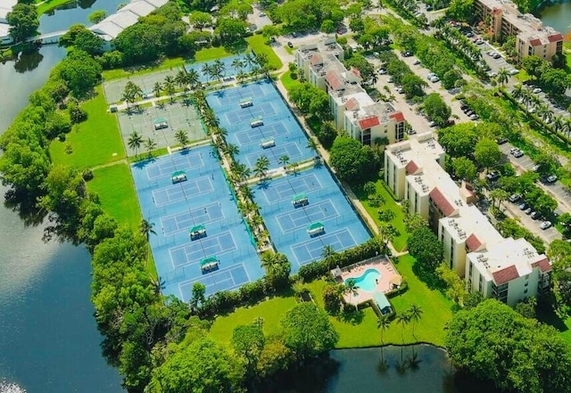 aerial view with a water view