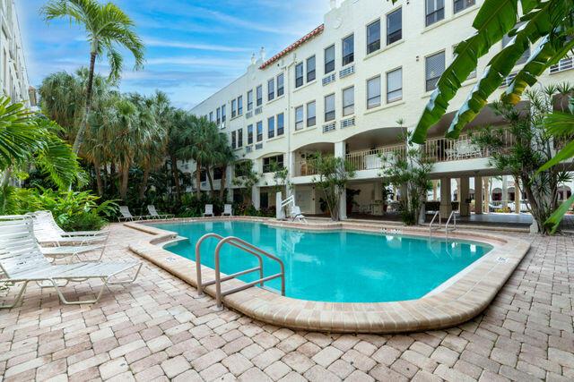 pool with a patio