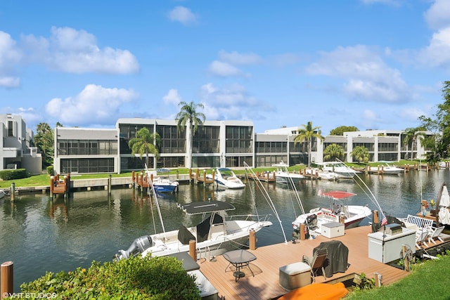 dock area featuring a water view