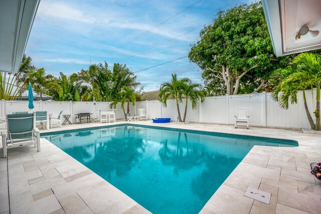 view of swimming pool with a patio, a fenced backyard, and a fenced in pool