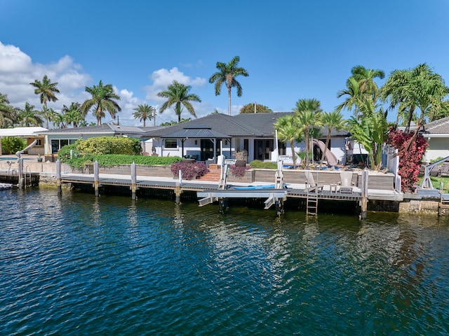 view of dock featuring a water view