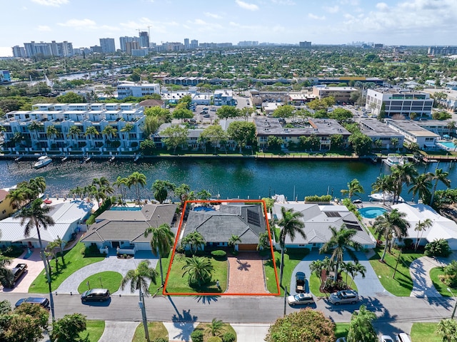 bird's eye view featuring a water view