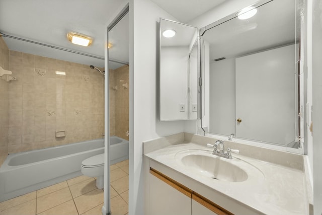 full bathroom featuring toilet, tile patterned flooring, shower / tub combination, and vanity