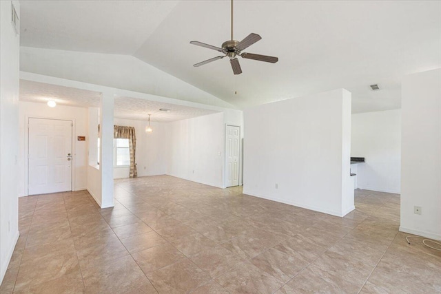 6625 Alheli Ct, Fort Pierce, FL 34951 - spare room featuring visible vents, baseboards, ceiling fan, and vaulted ceiling