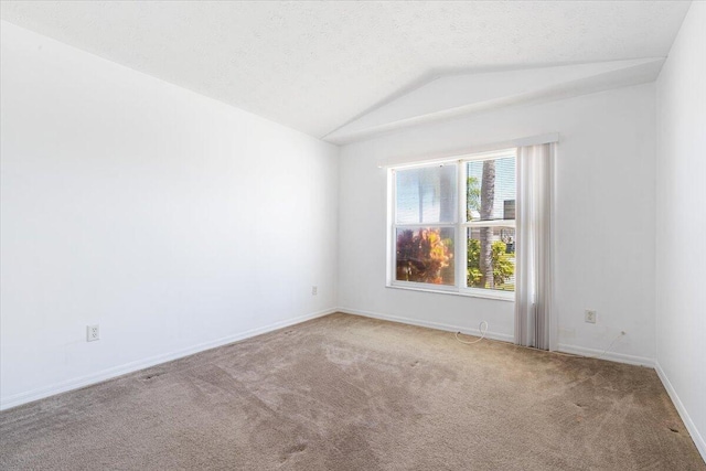 6625 Alheli Ct, Fort Pierce, FL 34951 - empty room featuring a textured ceiling, baseboards, carpet, and vaulted ceiling