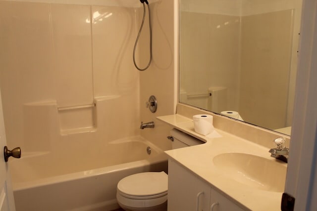 full bath with toilet, washtub / shower combination, and vanity