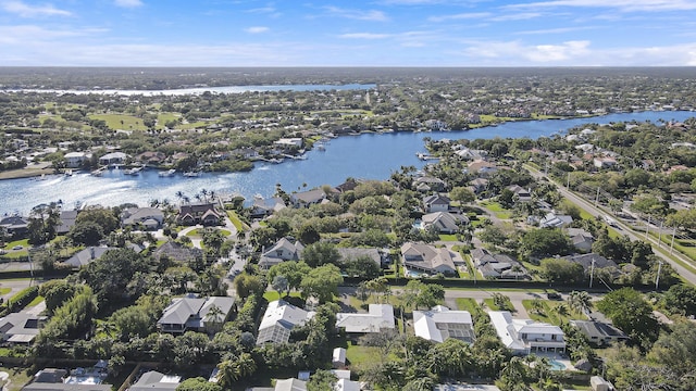 aerial view featuring a water view and a residential view