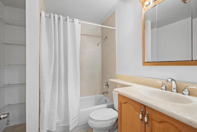 bathroom featuring shower / bath combo, vanity, and toilet