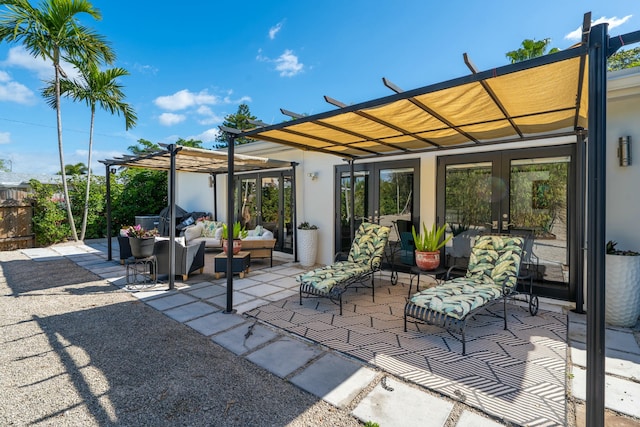 view of patio / terrace featuring outdoor lounge area and a pergola