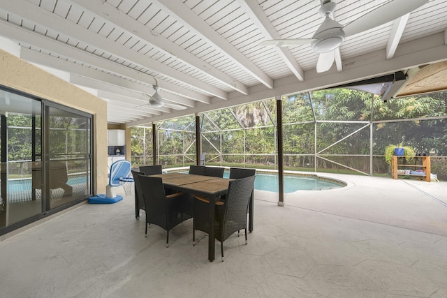 view of swimming pool with ceiling fan