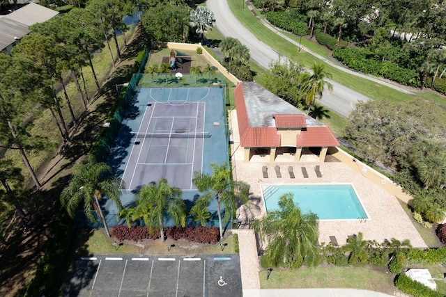 aerial view of a pool area