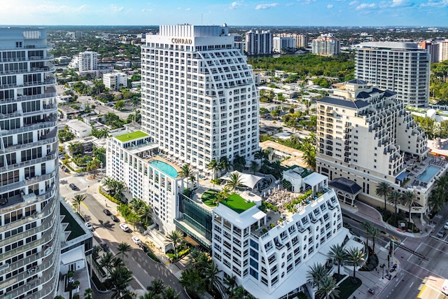 bird's eye view with a city view