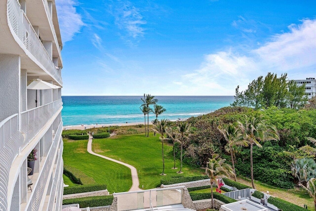 view of water feature featuring a beach view