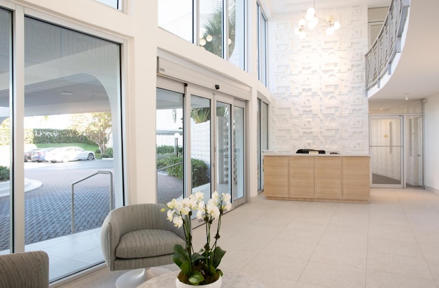 interior space with an inviting chandelier