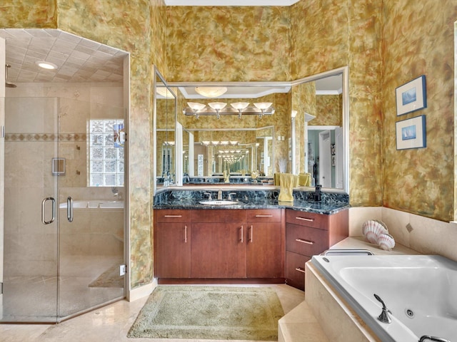 3934 Sherwood Blvd, Delray Beach, FL 33445 - bathroom featuring vanity, a stall shower, and a tub with jets